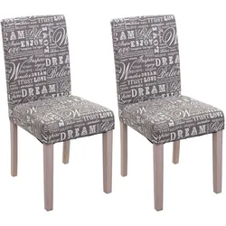 CHEFGASTRO 2er-Set Esszimmerstuhl klassisch und zeitlos HxBxT 90x43x56cm Sitzhöhe 45cm Küchenstuhl Textil mit Schriftzug Beine Struktur - Eiche Grau