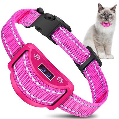 Rosa Katze stoppt das Bellen für Katzen, verhindert das Miauen. 5 Stufen progressiven Trainings – sicher reflektierend