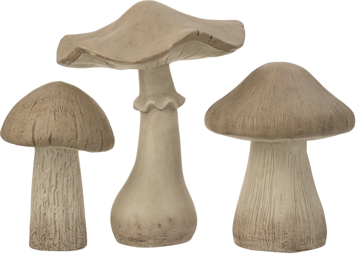 J-Line Decoratie Paddenstoelen - Polyresin - Grijs - Set van 3