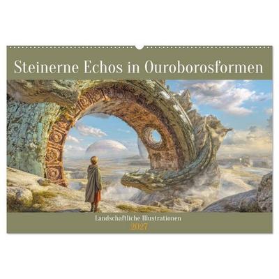 Steinerne Echos in Ouroborosformen - Landschaftliche Illustrationen (Wandkalender 2027 DIN A2 quer), CALVENDO Monatskalender
