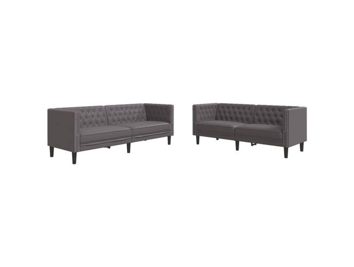 vidaXL Sofa 2-tlg. Chesterfield-Sofa-Set Grau Kunstleder
