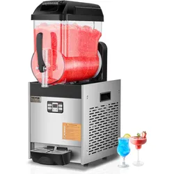 VEVOR kommerzielle Slusheis Maschine 12 L Einzeltank-Maschine für gefrorene Getränke, 48 Tassen Edelstahl Slush-Eis-Maschine mit Tastenfeld Softeis Maker für Partys Restaurants Cafés Bars Schwarz
