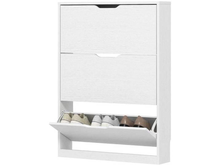 Meuble à chaussures 3 volets blanc étroit (80x17x108cm) pour 9-12 paires de chaussures avec étagères basculeur - rangement pratique