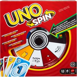 UNO Spin Kartenspiel für Kinder, Erwachsene und Spieleabende mit der Familie, klassisches Spiel mit Drehscheibe