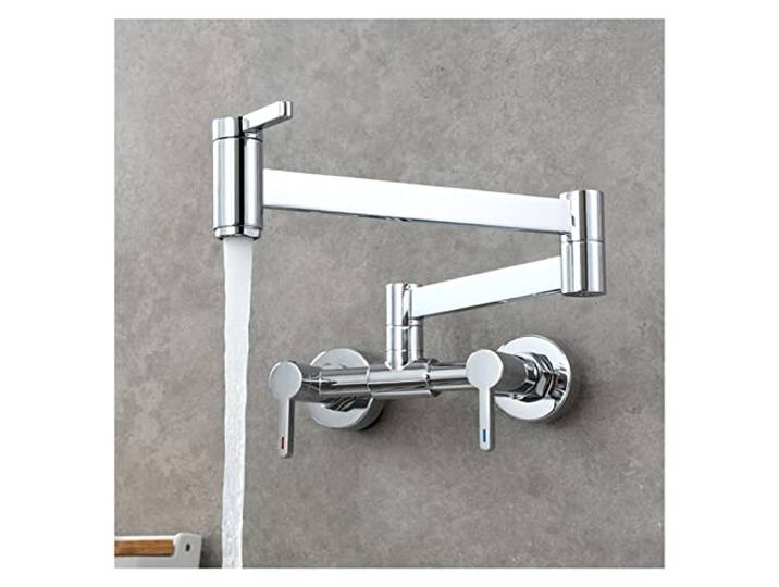 Drehhahn, Wandmontierter, Faltbarer Küchenarmatur, Heißer Und Kalter Einloch-Spültischhahn, Drehbarer Klappauslauf, Topffüller Aus Gebürstetem Goldmessing(C A)