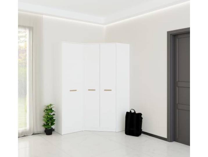 Eckkleiderschrank Set 43 – Moderner 3-türiger Eckschrank 143x195x40cm für Schlafzimmer, Ankleidezimmer & Garderobe – Soft Close - Platzsparender Kleiderschrank – Marmex Möbel weiß