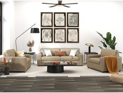 Roundhill Furniture Sakan Leather Upholstered 3-Piece Living Room Set, Sofa and 2 Cutler Chairs