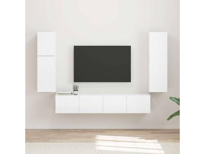 GKMBCVDFR TV-Schrankset 4 STK. Hochglanz Weiß Holzwerkstoff Wandschrank Wandmontage spart Platz, viel Stauraum, robuste Konstruktion, elegantes Design, flexible Positionierung