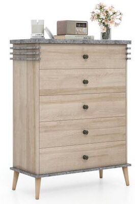 Costway Farmhouse Chest Dresser of Drawers Tall Storage Organizer-Grey
