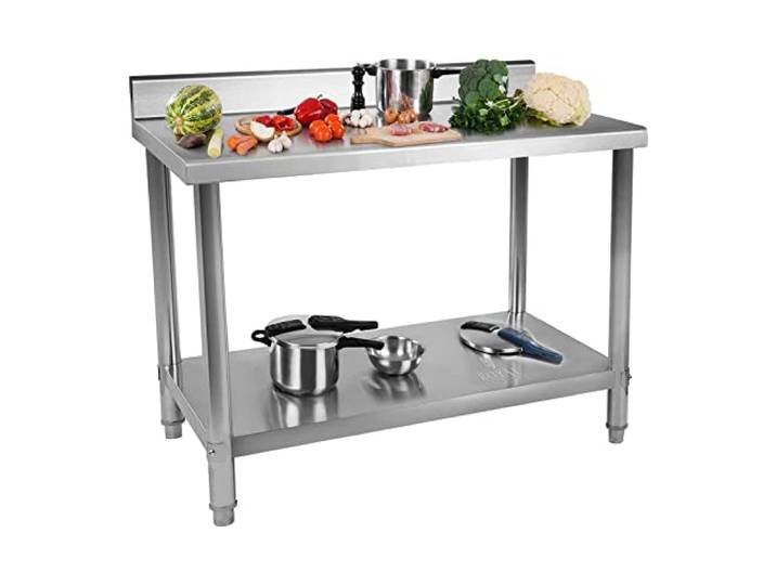 Royal Catering RCAT-100/70-N Table de Travail INOX avec Rebord (100 x 70 cm\, Capacité de Charge 250kg\, Pieds réglables\, Acier Inoxydable)