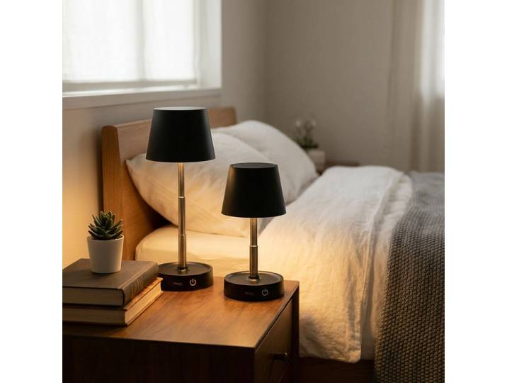 2er-Set Akku LED-Tischlampe mit verstellbarer Höhe, 11,5 - 28,5 cm, 118lm, IP44, schwarz