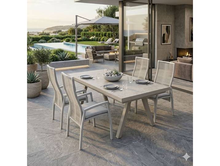 Interliving 7011 Gartenmöbel-Set M (4 Plätze) Tisch 200/260x100cm Taupe Sand