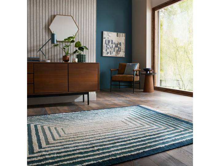 Tapis en laine bleue et beige 200x300cm