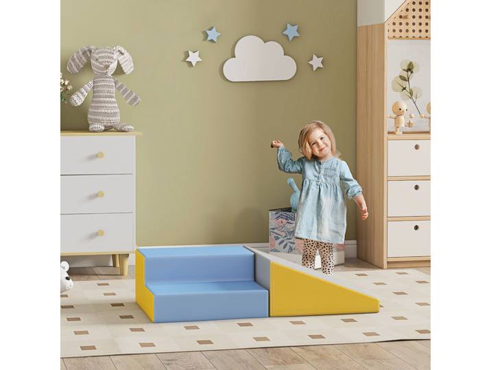 HOMCOM Parcours Motricité Bébé Mousse Modulable 2 Pièces 50x50x25cm
