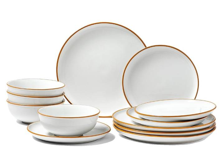 VEVOR Set de vaisselle pour 4 personnes (12 pièces) sets d'assiettes rondes et de saladiers\, vaisselle en céramique\, lavable au lave-vaisselle et au micro-ondes\, pour dessert salade soupe pâtes\, blanc