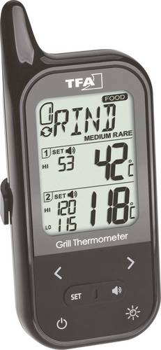 TFA Dostmann 14.1511.01 Grill-Thermometer Alarm, Kabelsensor, Ofen- und Kerntemperatur