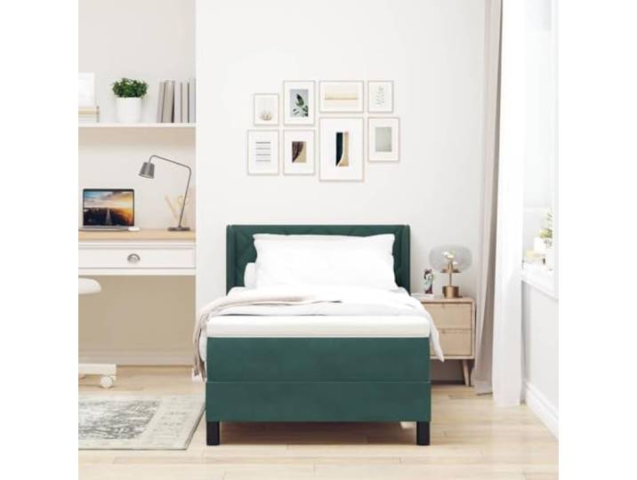 KTHLBRH Doppelbett dunkelgrün 190 x 90 cm Samt, verstellbares Kopfteil, Federkernmatratze, massives Kiefernholz