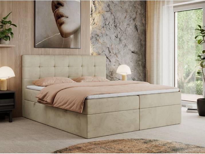 MKS MÖBEL Boxbett CENTOS (Boxspringbett - Set, Packung, Gepolsterte Kopfstütze, T30-Schaum, Topper T25/Visco, Modern), Doppelbett, Multipocket-Matratzen, zwei Bettkästen