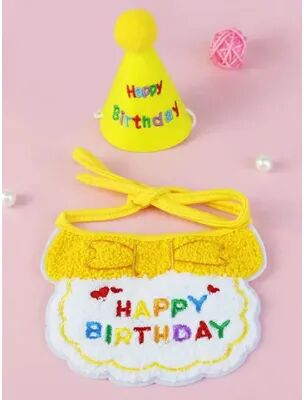 Fusion Finds Pet Birthday Outfit Set With Birthday Bandana & Party Hat For Dogs And Cats yellow