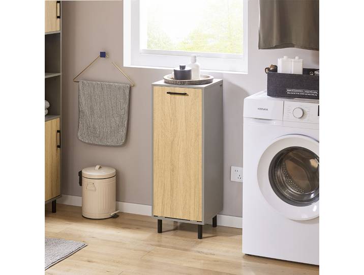 SoBuy BZR132-NG armoire à linge avec sac à linge pliable coffre à linge panier à linge armoire de salle de bain gris naturel BHT environ. 31,5x86x30cm