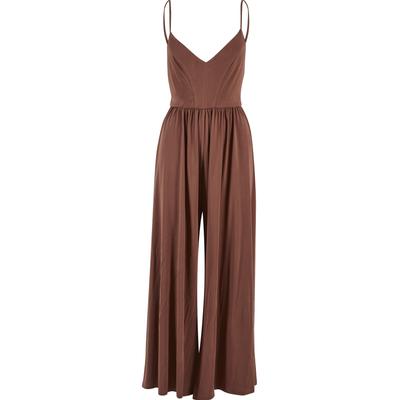 Jumpsuit URBAN CLASSICS "Urban Classics Damen Ladies Modal Spaghetti Jumpsuit", Damen, Gr. M, US-Größen, braun (terracotta), 77% Modal, 23% Polyester, unifarben, loose fit, Overalls Jumpsuit