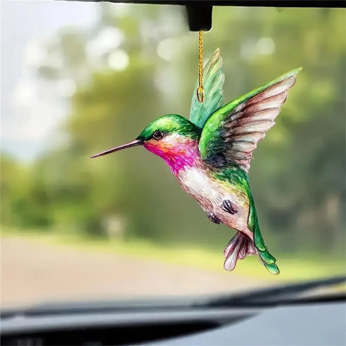 Suncatcher Kolibrie Groen & Roze - Realistische Vogel Acryl Raamdecoratie Hanger - 8 cm