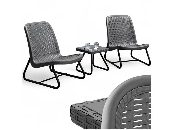Sitzgruppe Modica in Rattanoptik für 2 Personen, ergonomisch - grau