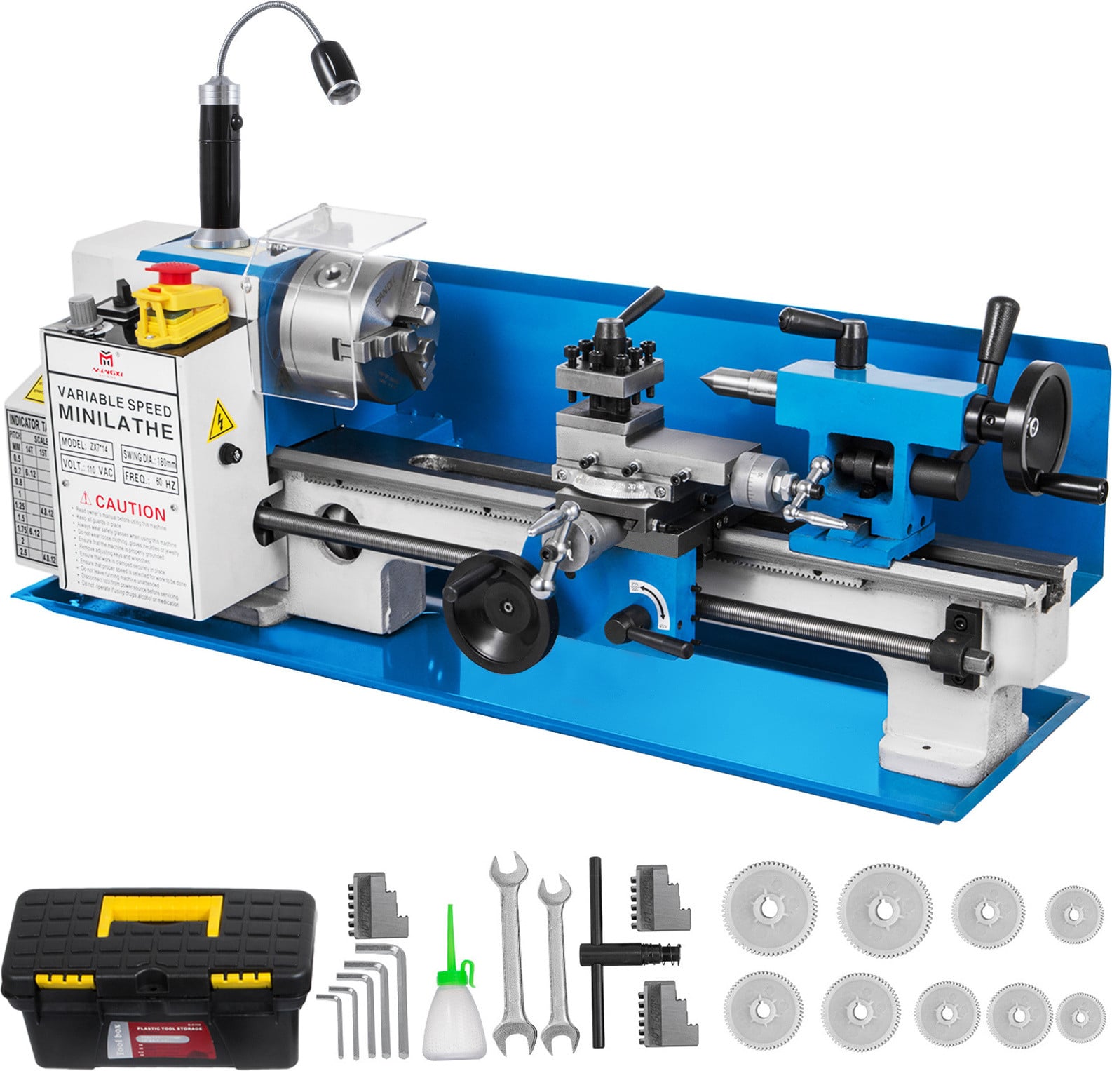 VEVOR Precisie mini-metaalbewerkingsmachine draaibank met boormachine, 550W, variabele snelheid 50-2500 RPM en verstelbare lamp