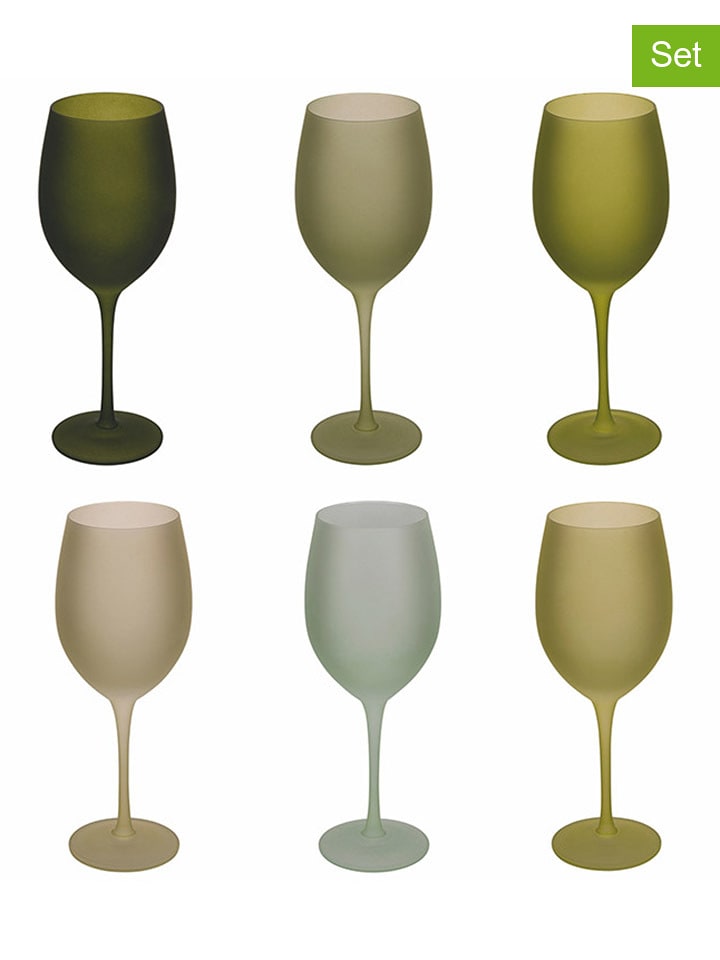 Villa d´Este 6er-Set: Weingläser "Happy Hour" in Grün - 650 ml - onesize