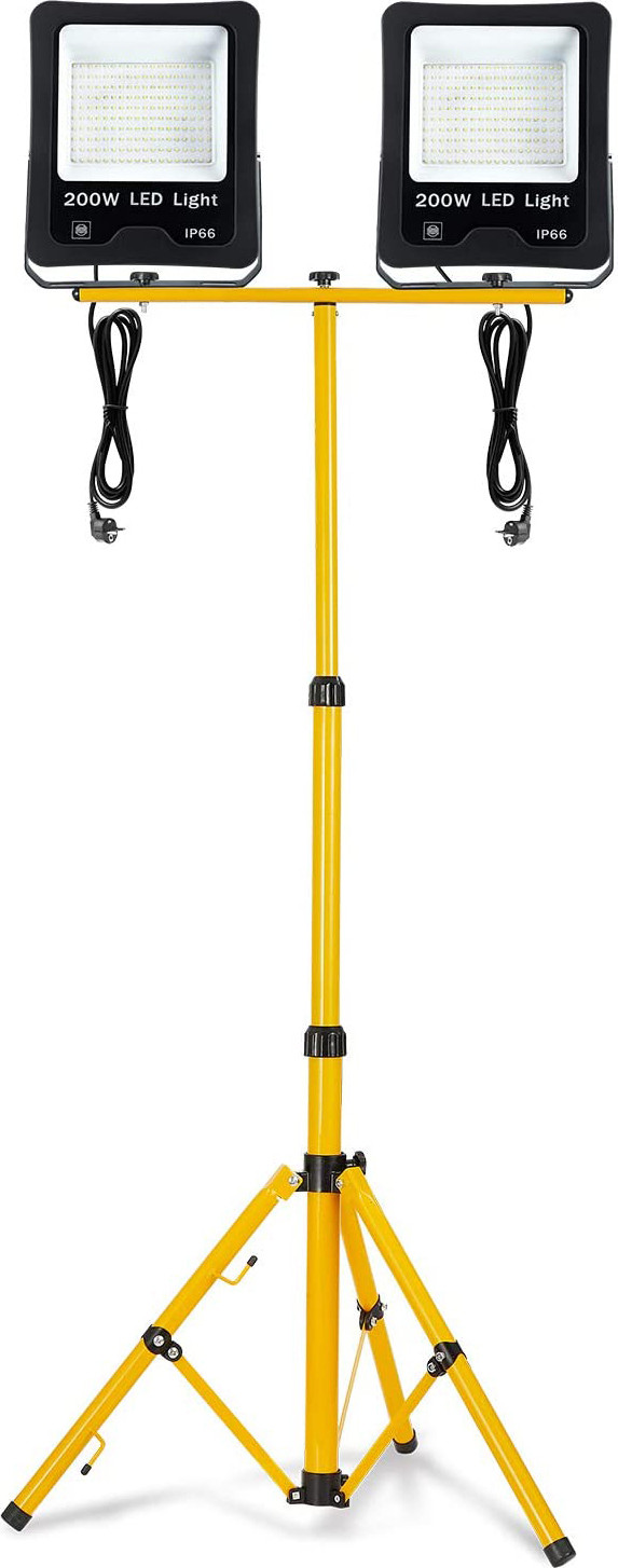 XMTECH LED bouwlamp met statief, 2 x 200W, warmwit, IP66 werklamp