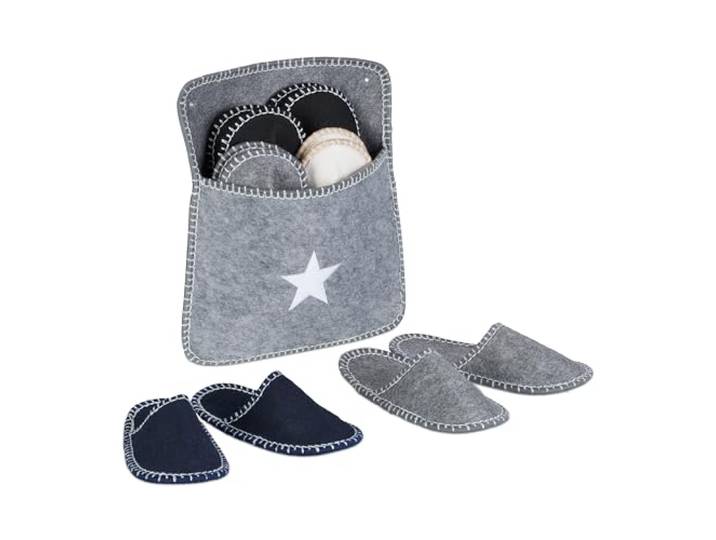 Relaxdays 6 paires de chaussons invités\, pochette\, pantoufles\, tailles 36-45\, feutre\, semelles antidérapantes\, colorées