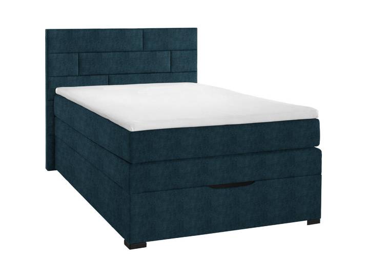 Carryhome Boxspringbett, Dunkelblau, Textil, Kiefer, vollmassiv, H2, 140x200 cm, Stoffauswahl, Topper durchgehend, In verschiedenen Grössen erhältlich, Schlafzimmer, Bett, Boxspringbetten