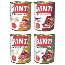 RINTI Kennerfleisch Dose 24 x 800g Mixpaket (Ente,Pute,Rentier,Huhn) Hundenassfutter