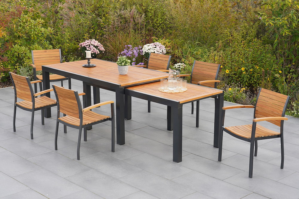 MERXXHANDELS Santorin Set 7tlg 6 Sessel Flex Tisch 180(300)x100cm 16946386