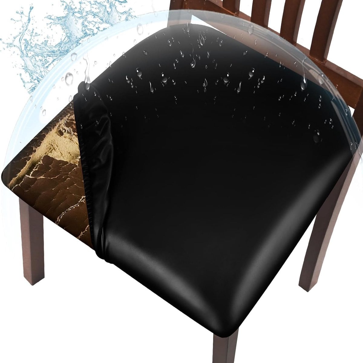 Set van 4 waterdichte en afwasbare leren keukenstoelhoezen voor eetkamerstoelen, Breedte: 36-48 cm