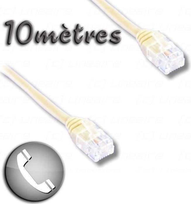 Linéaire ADSL-kabel met RJ11 naar RJ11-connector, 10 meter, compatibel met ADSL/ADSL2+