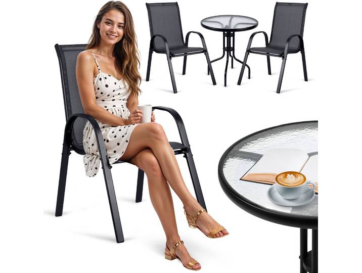 Salon de jardin : table ronde et 2 chaises de jardin Sofotel SO-981