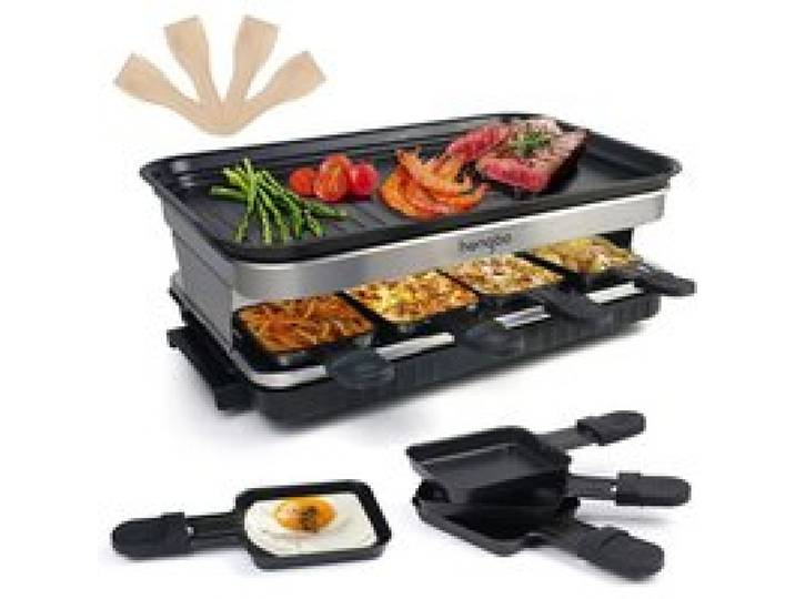 Raclette Appareil Raclette Grill 4 6 8 Personnes Machine Fondue Electrique Raclettes 1500 W Avec Anti-Adhésives De Poignées 8[C408]