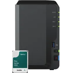 Synology DS223 2Bay 8TB NAS met 2x 4TB HAT3300-4T HDD (2 x 4 TB, Synology HAT 33xx), NAS, Schwarz