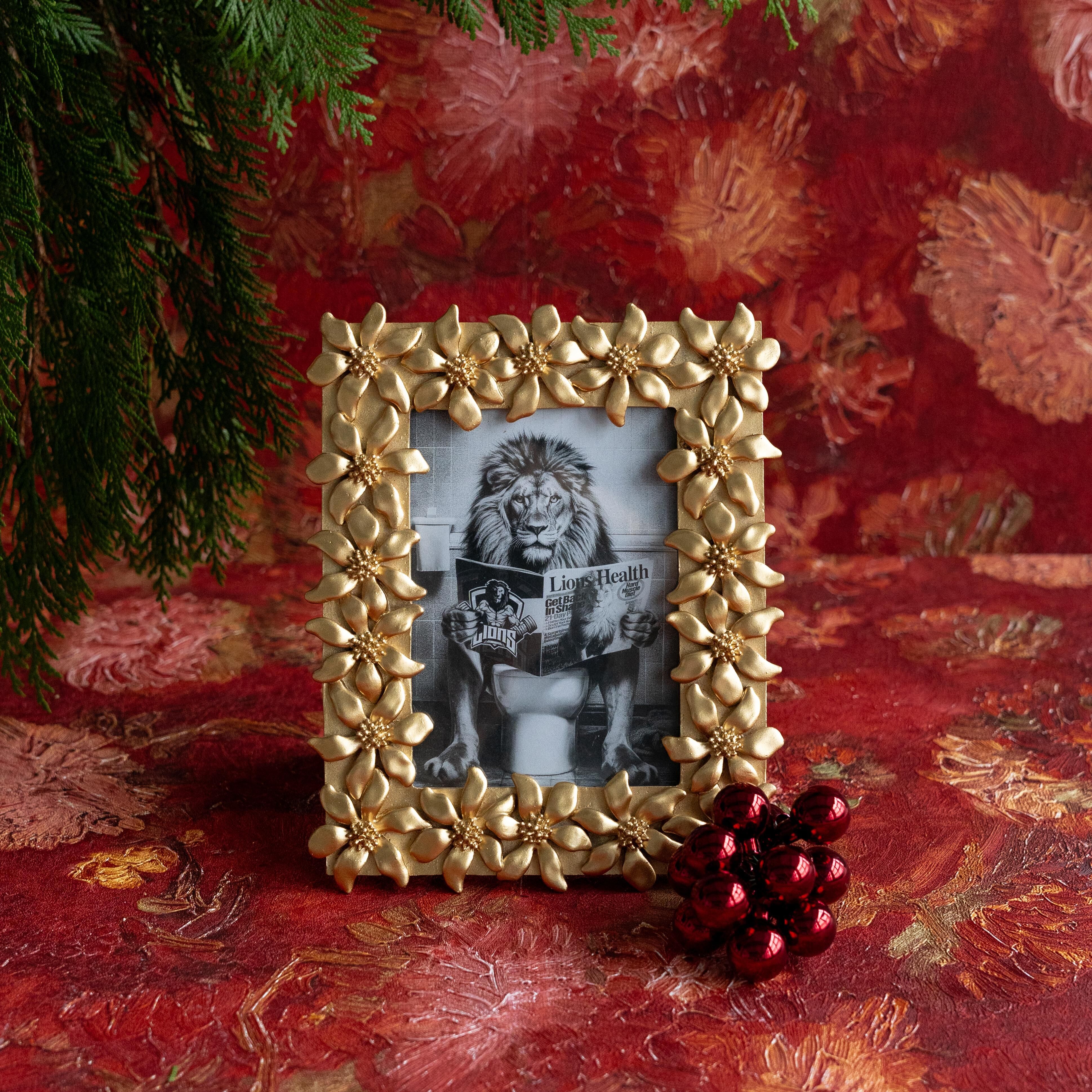 Bilderrahmen KARE DESIGN "Flower 13x18cm", gold, B:20,5cm H:25,5cm T:2,8cm, Polyester, Polyresin, Bilderrahmen, Bilderrahmen