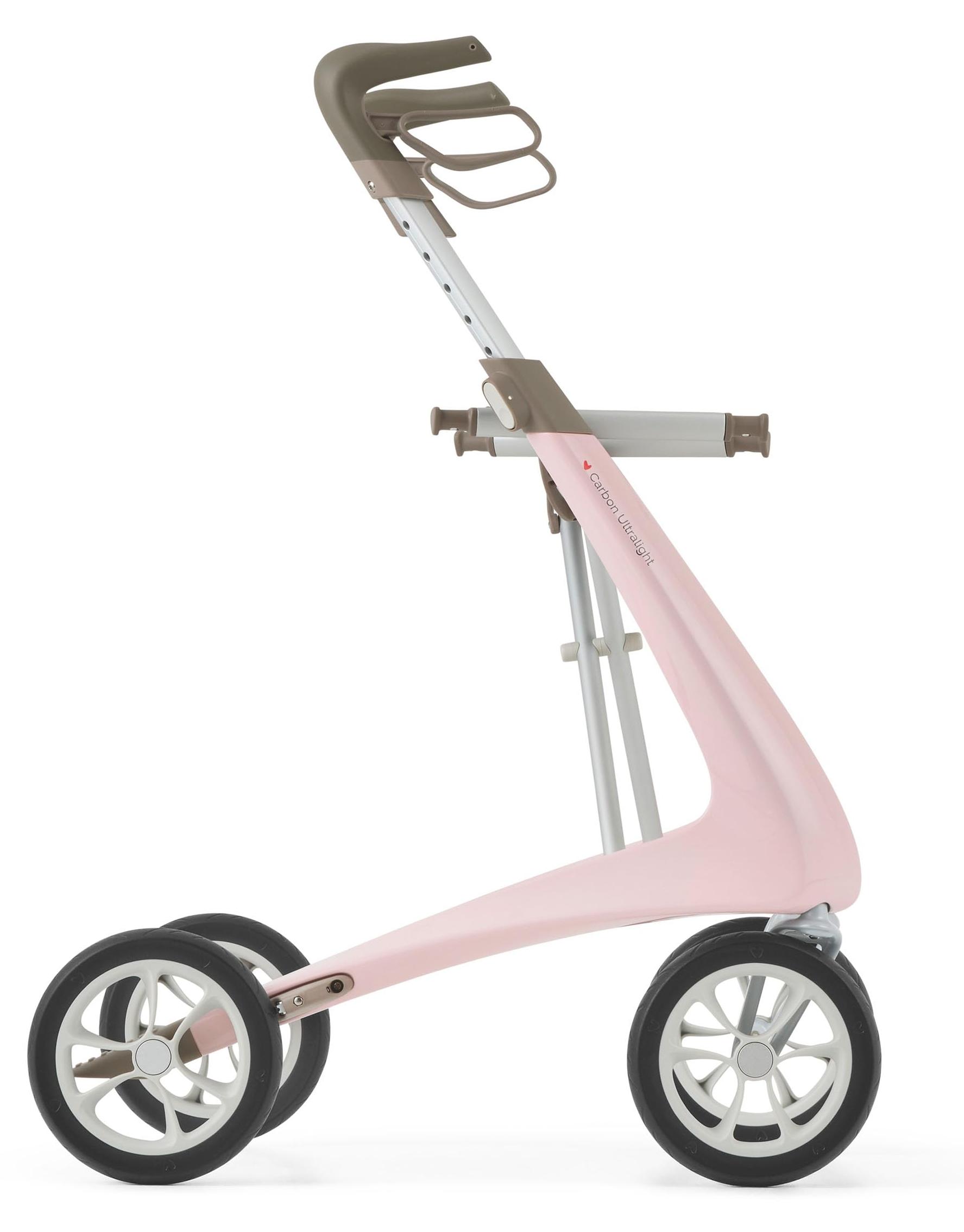 Rollator Gehhilfe Rollator Leichtgewicht - 4,8 kg - Karbonrahmen - Lichtrosa - Klappbar mit Höhenverstellung