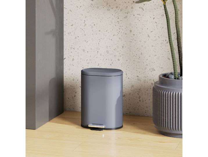 HOMCOM Poubelle Cuisine 6L Métal Gris Fermeture Douce