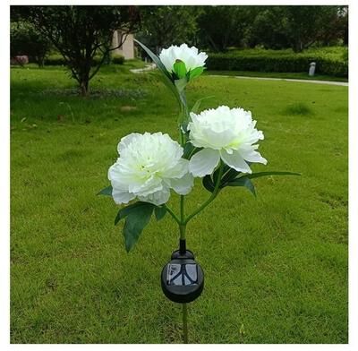 Uplift Picks Solar Peony Flower Garden Lights 3 Head Waterproof Outdoor Pathway Lamp white 1 Pc