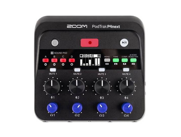 Zoom Audio Zoom Audio-Recorder PodTrak P4next 4-Spur Podcast-Mixer Digitales Aufnahmegerät (Kompakter mobiler 4-Spur-Podcast-Mixer und Rekorder)