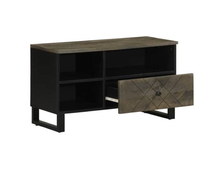 TV-Schrank 80x33x46 cm Massivholz Mango Metallfüße, viel Stauraum, stabile Oberplatte, Mangoholz Maserung, Wohnzimmer Schlafzimmer