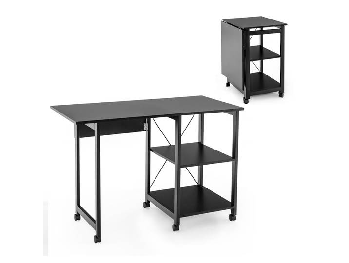Opklapbaar Computerbureau Modern Bureau met 2 Opbergvakken PC-Laptopwerktafel voor Thuiskantoor en Klein Appartement