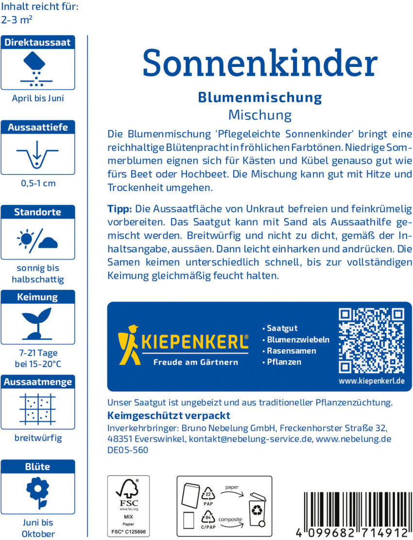 Kiepenkerl Profi-Line Saatgut Blumen-Mischung Pflegeleichte Sonnenkinder für ca. 2-3 m²