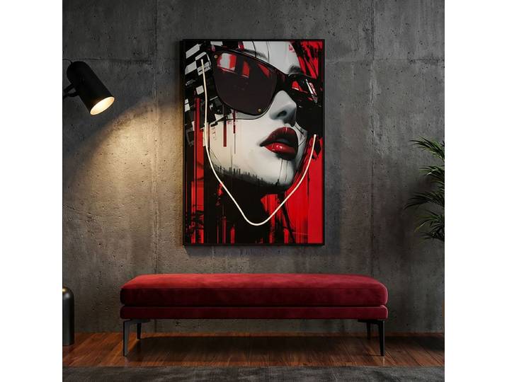 Tableau impression sur toile LED femme lunettes 60x90 cm Emi