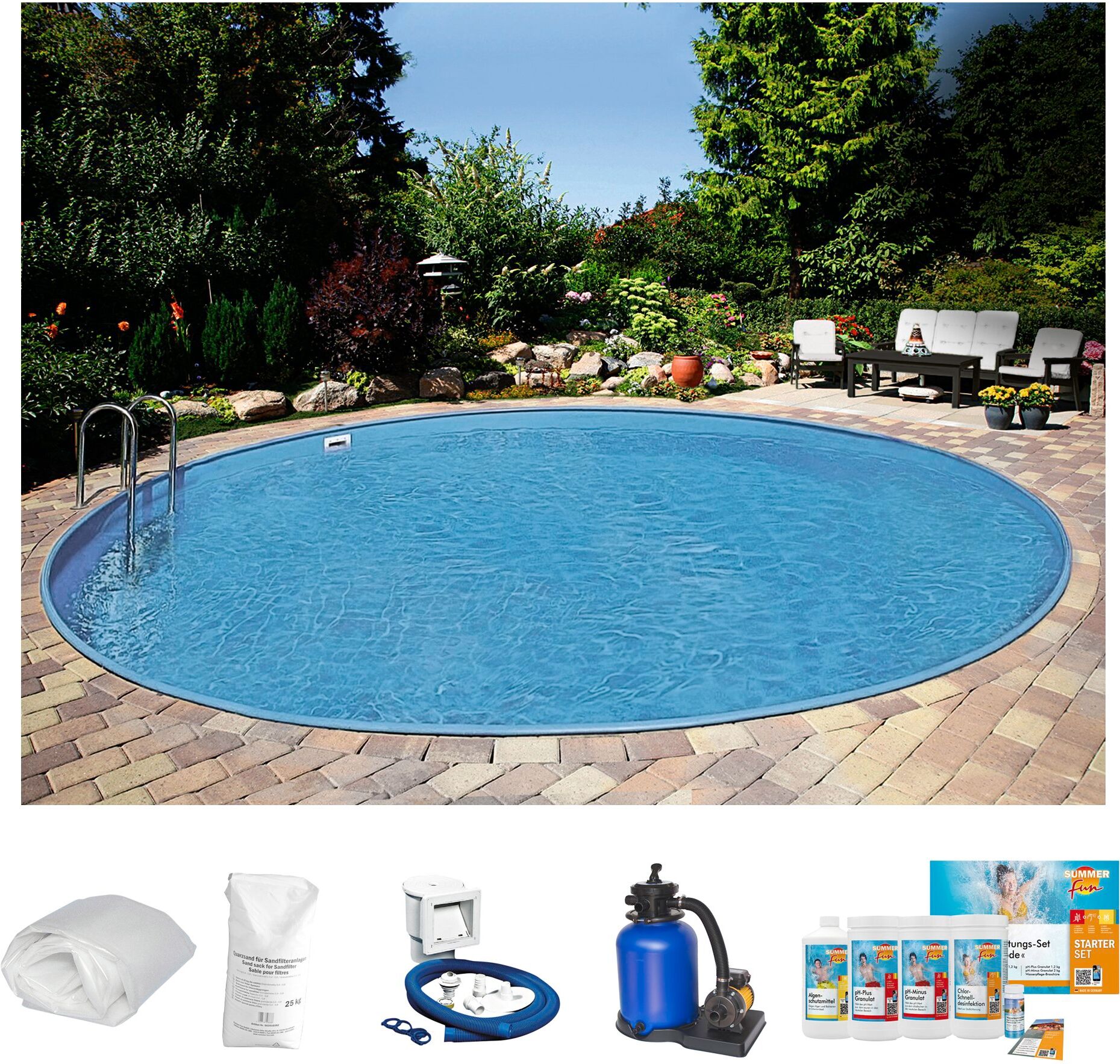 Rundpool CLEAR POOL "PREMIUM IBIZA", weiß, H:120cm Ø:350cm, Schwimmbecken, Rundpool, inkl. umfangreichem Zubehör in verschiedeneren Größen
