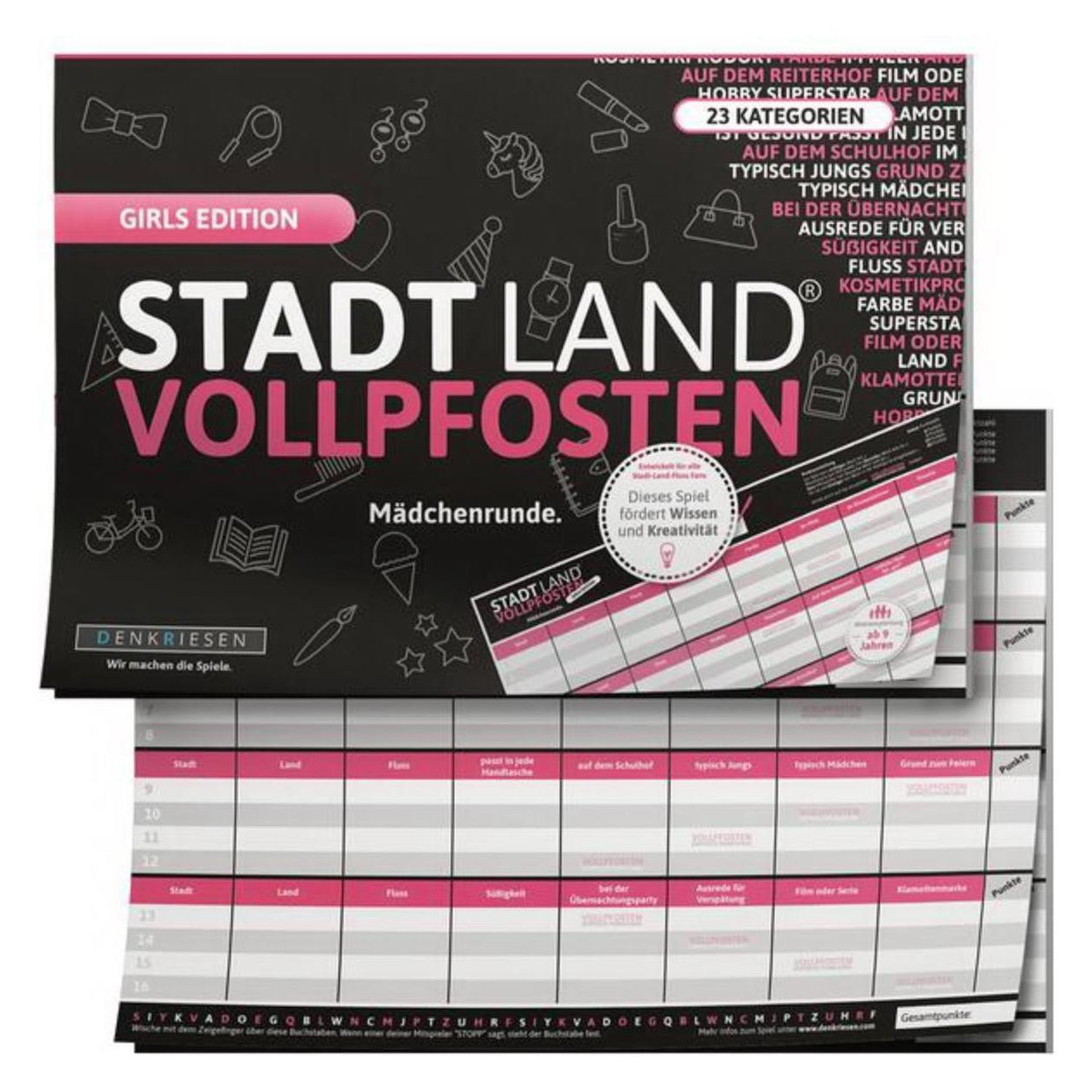 Denkriesen Stadt Land Vollpfosten - A4 Block Girls Edition (d) (Deutsch, 2 - 8 Spieler) (SL2006)